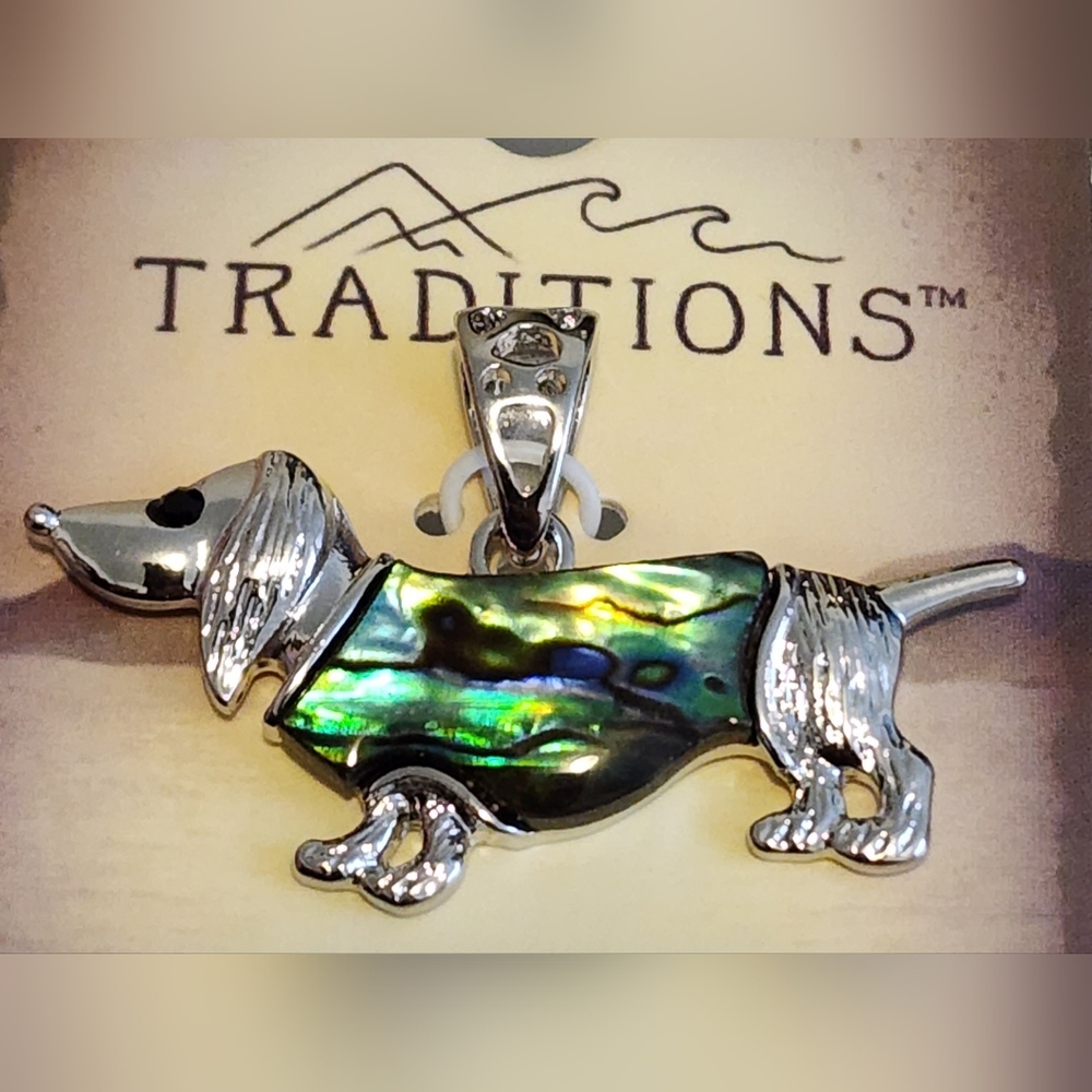 Set of two metal/shell Dachshund pendants